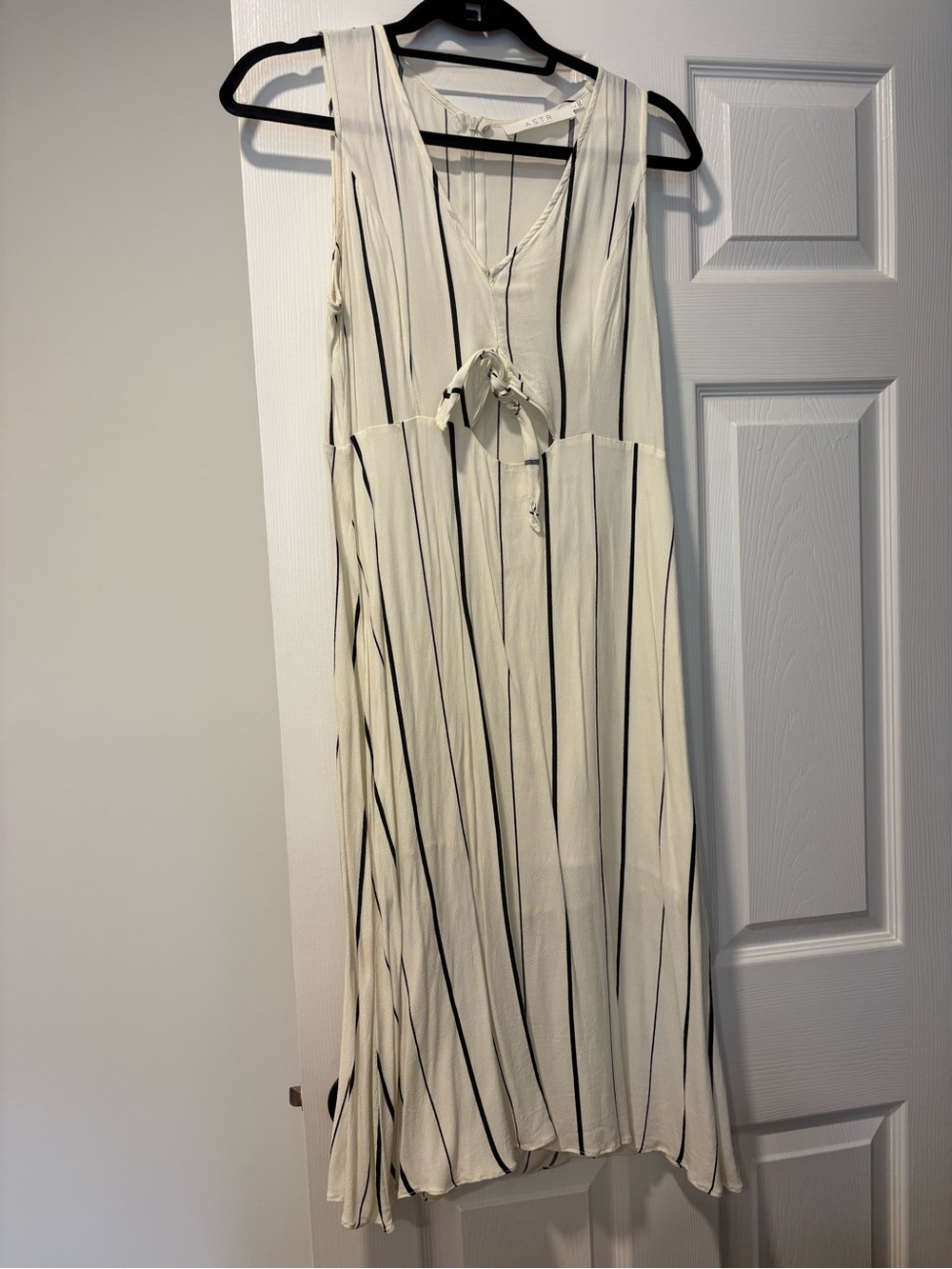 Astr Striped Cream Maxi Dress with Black Pinstripes